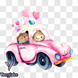 two bears celebrating valentines day in a pink car png design 166