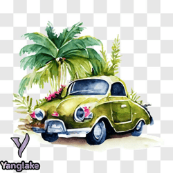 vintage car in a tropical paradise png design 171