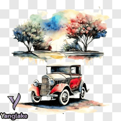 vintage car watercolor painting png design 172