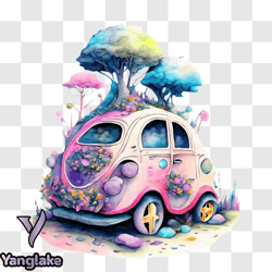 colorful car art piece with nature elements png design 175