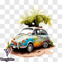 vintage car on a tropical beach png design 181