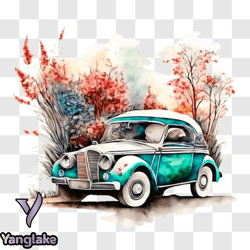 watercolor painting of vintage car with skulls and bones png design 188