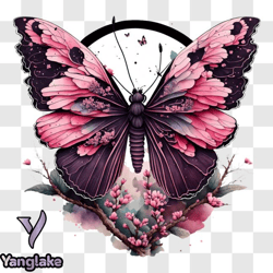 beautiful pink butterfly on a branch with pink flowers png design 195