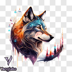 colorful abstract wolf head png design 191