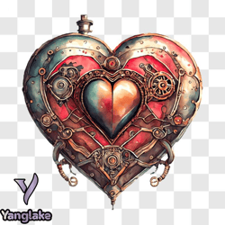 intricate steampunk heart shaped box with gears and cogs png design 197