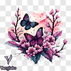 colorful butterflies and pink flowers png design 211