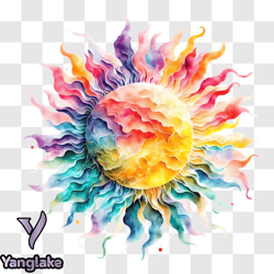 colorful sun art with watercolor patterns png design 225