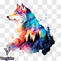 colorful wolf painting for personalizing electronic devices png design 241