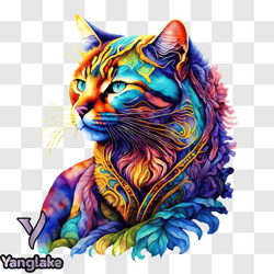 colorful cat artwork or painting png design 244