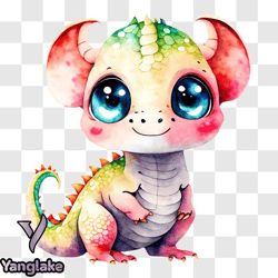 adorable cartoon baby dragon on black background png design 246