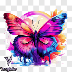 vibrant butterfly on watercolor flower png design 254