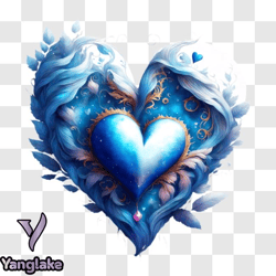 intricate blue ice heart with frost and snowflakes png design 255