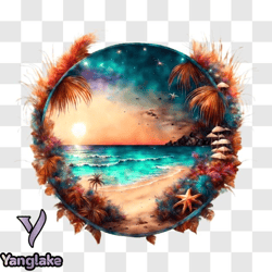 tropical beach sunset with palm trees and vibrant sky png design 257