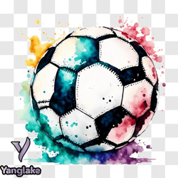 colorful soccer ball with watercolor splatters png design 262