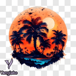 tranquil tropical island sunset with palm trees png design 268