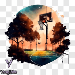 scenic basketball court with hoop and backboard png design 273