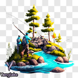 scenic fishing on a rocky riverbank png design 274