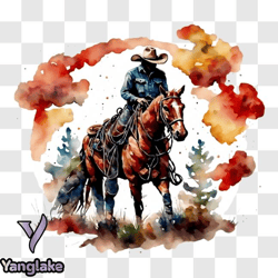 cowboy riding horse in the countryside png design 280