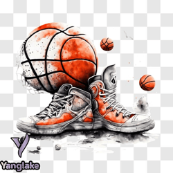 colorful basketball shoes and balls artwork png design 279