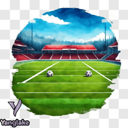 soccer field with white lines, soccer balls, and stadium png28 design 283