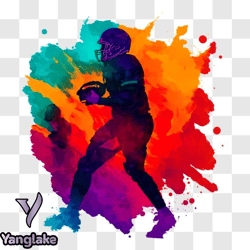 football player running with ball in colorful paint background png2 design 289