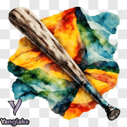 colorful watercolor painting of a baseball bat png design 29