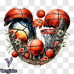 vibrant sports artwork with heart shaped basketball arrangement png design 49