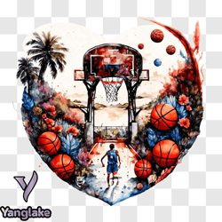 heart shaped basketball court with colorful balls png design 52