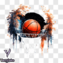 basketball hoop with ball on dark background png design 60