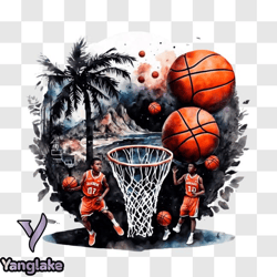 basketball players on the court with ocean view png design 64