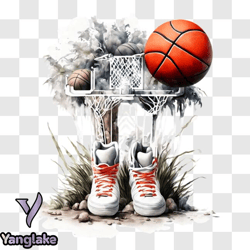 basketball shoes and hoop artwork png design 68