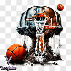 unique basketball scene with upside down tree basketball png design 70