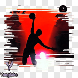 basketball dunk at sunset png design 65