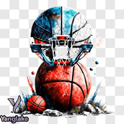 basketball helmet and ball on fourth of july png design 69