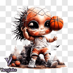 cartoon child with dreadlocks playing basketball outdoors png design 81