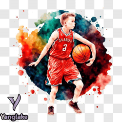 young basketball player with colorful paint splashes background png design 77
