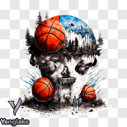 skull with basketball artwork png design 108