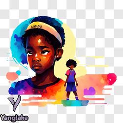 encouraging illustration of young black girl and basketball player png design 118