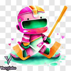 colorful cartoon character skating with hockey stick png design 121