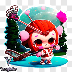 cartoon character playing hockey in natural surroundings png design 129