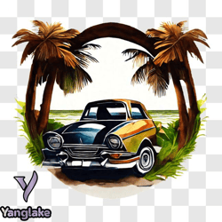 vintage car in a tropical paradise png design 165