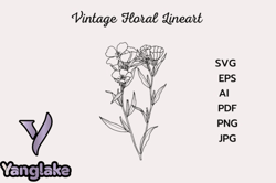 vintage flower line drawing clipart design 172