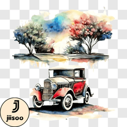 vintage car decorated with balloons and flowers for valentines day png design 170