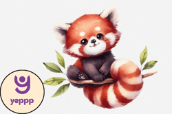 red panda floral watercolor clipart design 97