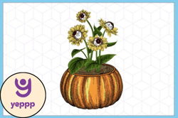 vintage flower surfer pumpkin scary png design 133