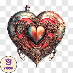 intricate steampunk heart shaped box with gears and cogs png design 197