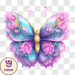 beautiful butterfly with pink roses on its wings png design 206