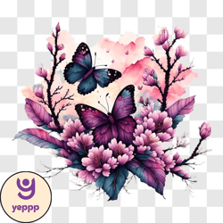 colorful butterflies and pink flowers png design 211