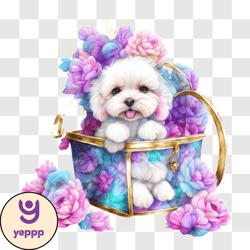 dog with flowers   cute gift idea png design 224