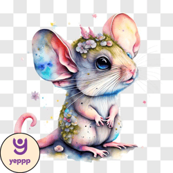 cute mouse with flower crown png design 227